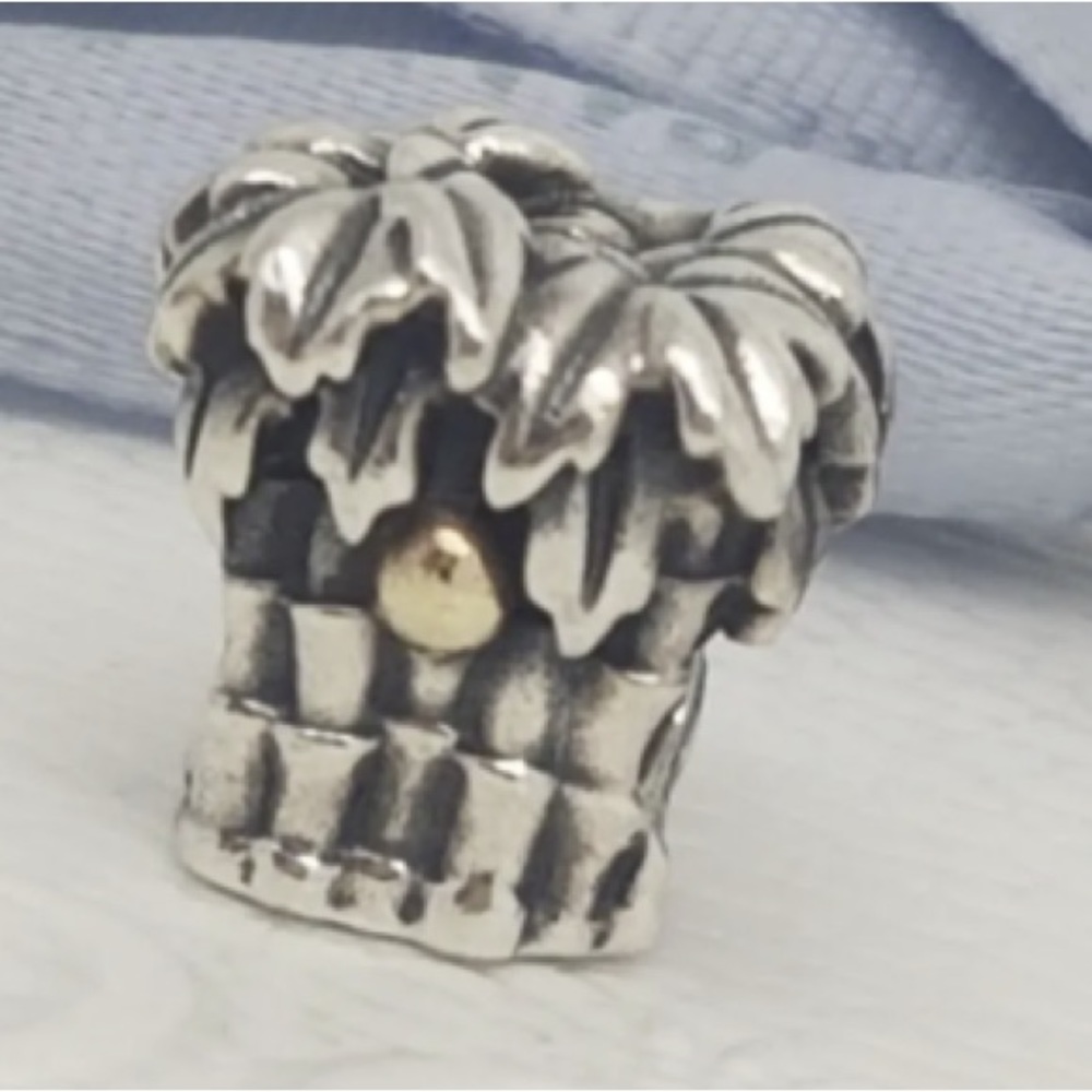 Pandora two tone 14k/925 silver palm tree coconut charm.